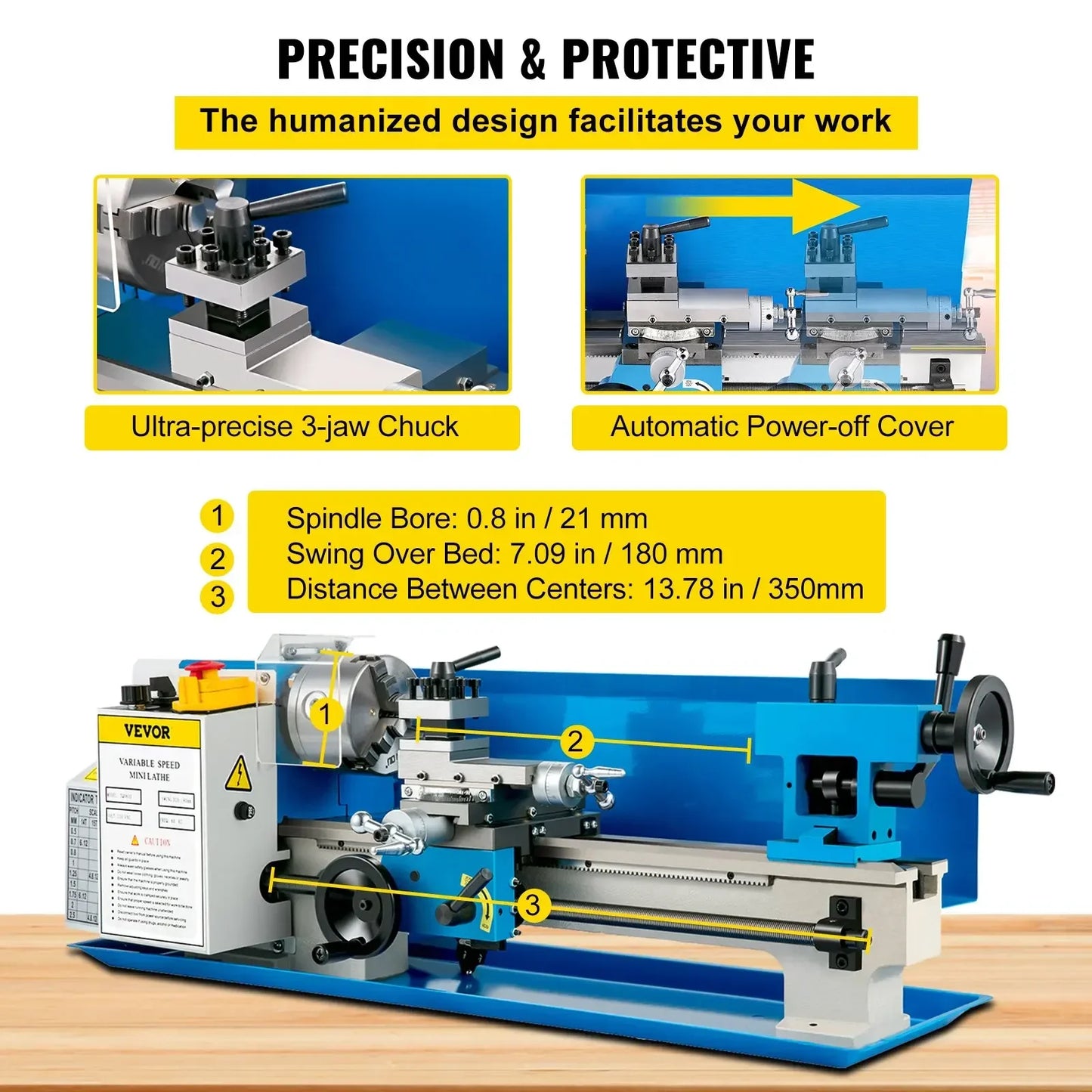 Mini Torno metal profesional 550W - Alta Precisión
